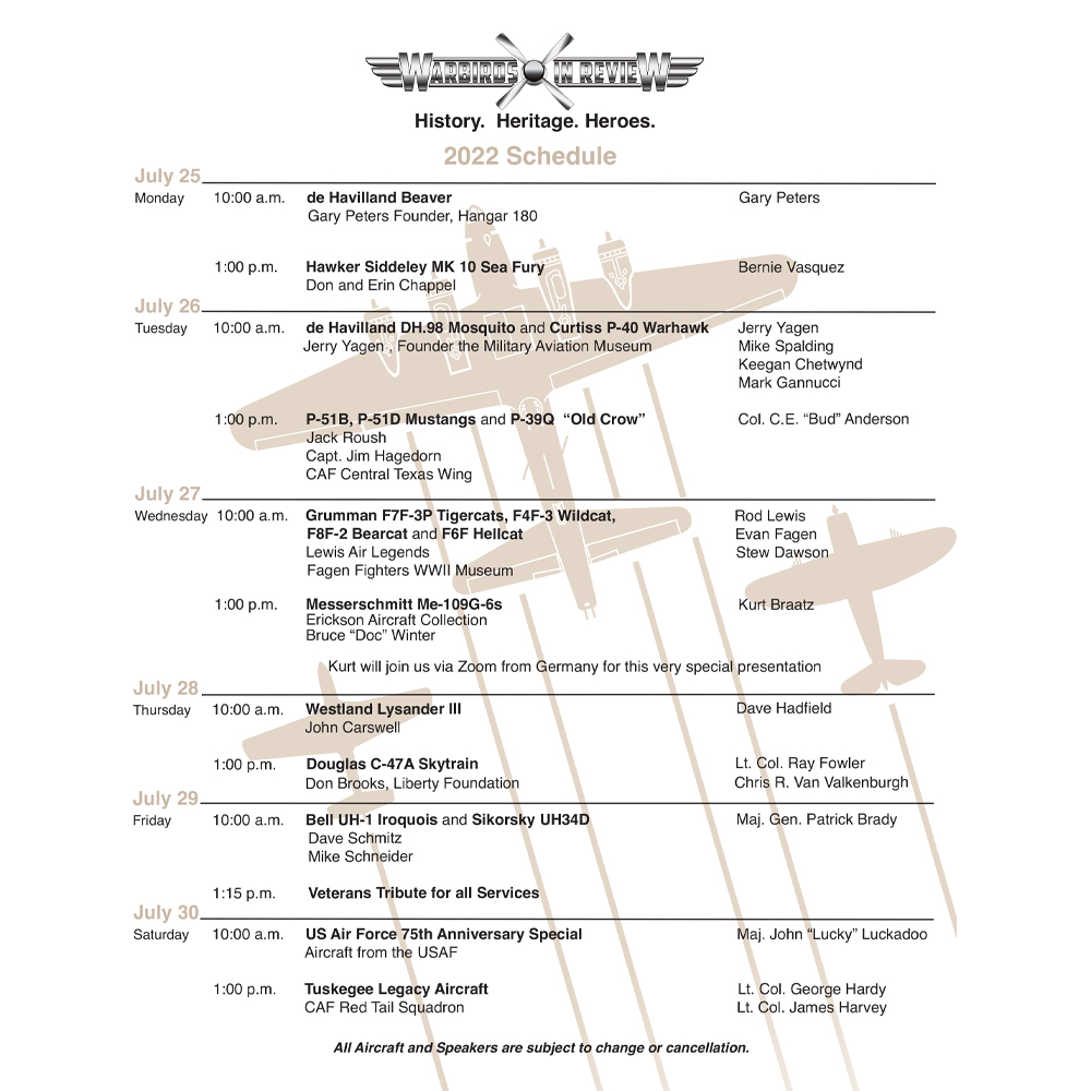 Warbirds In Review 2022 Schedule EAA
